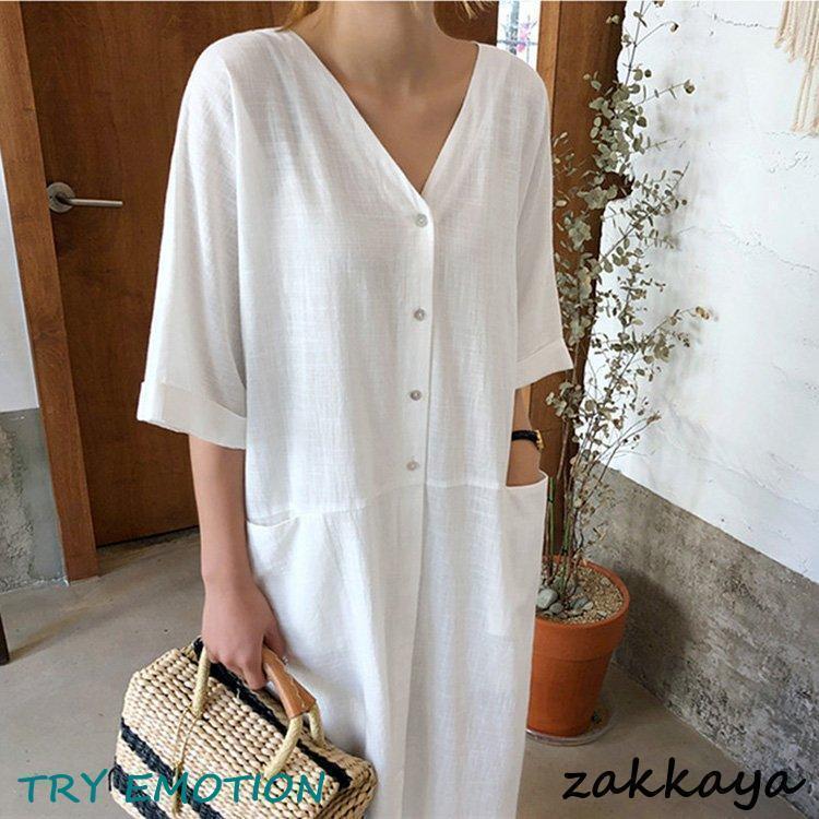 シャツワンピース レディース 40代 半袖 ワンピース 春 夏 無地 ワンピース マキシワンピース オシャレ 着痩せ 大きいサイズ 韓国風 30代 50代