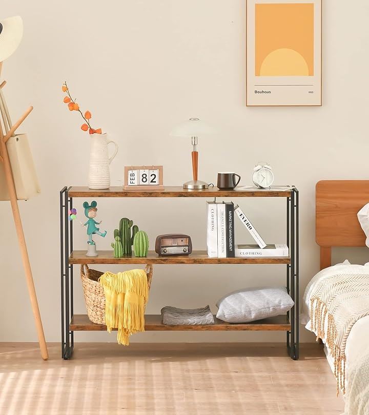 ラック 棚 オープンシェルフ 3段 収納 収納ラック スリム 木製棚板 スチールラック 本棚 おしゃれ 北欧 木製ラック キッチン 収納棚 幅120(A古木色, H3-幅120)