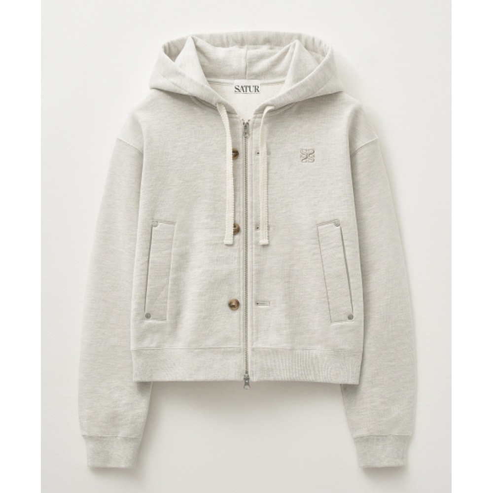 テオコットンオールデイフーディージップアップメランジアイボリー テオコットンオールデイフーディージップアップメランジアイボリー