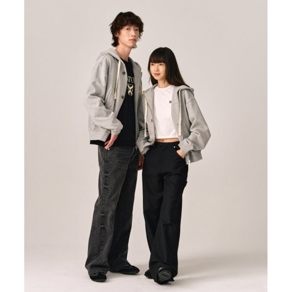 テオコットンオールデイフーディージップアップメランジアイボリー テオコットンオールデイフーディージップアップメランジアイボリー