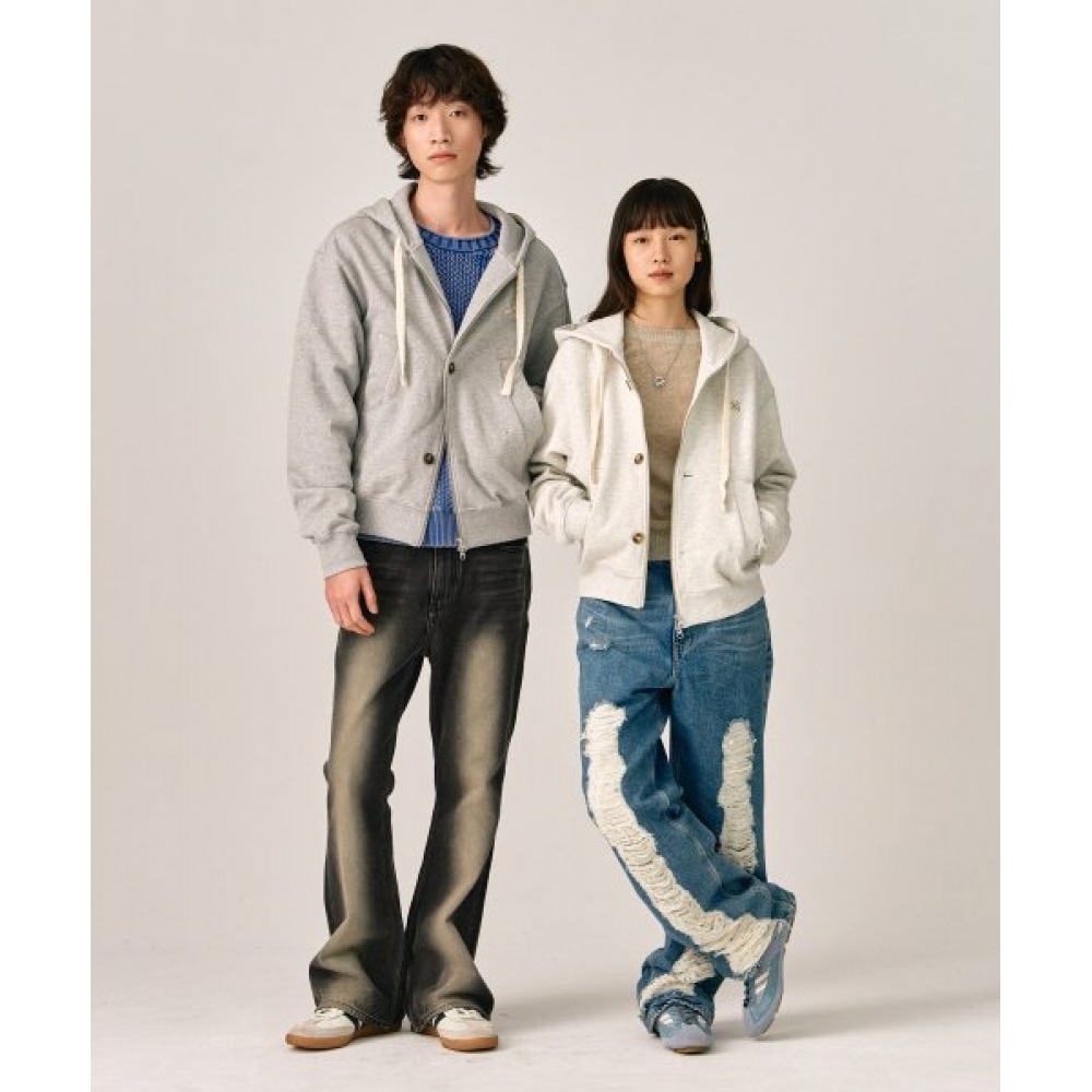 テオコットンオールデイフーディージップアップメランジアイボリー テオコットンオールデイフーディージップアップメランジアイボリー