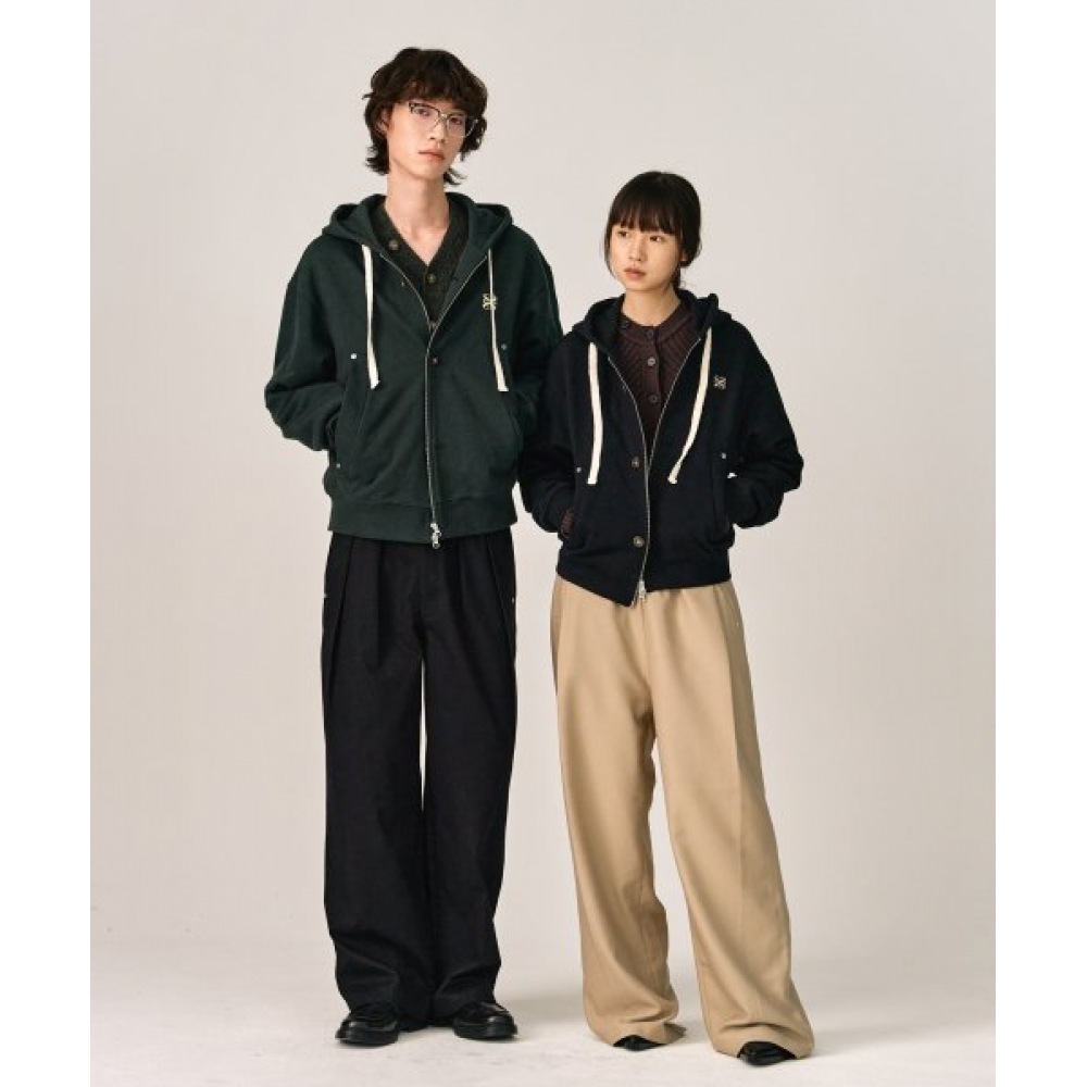 テオコットンオールデイフーディージップアップメランジアイボリー テオコットンオールデイフーディージップアップメランジアイボリー