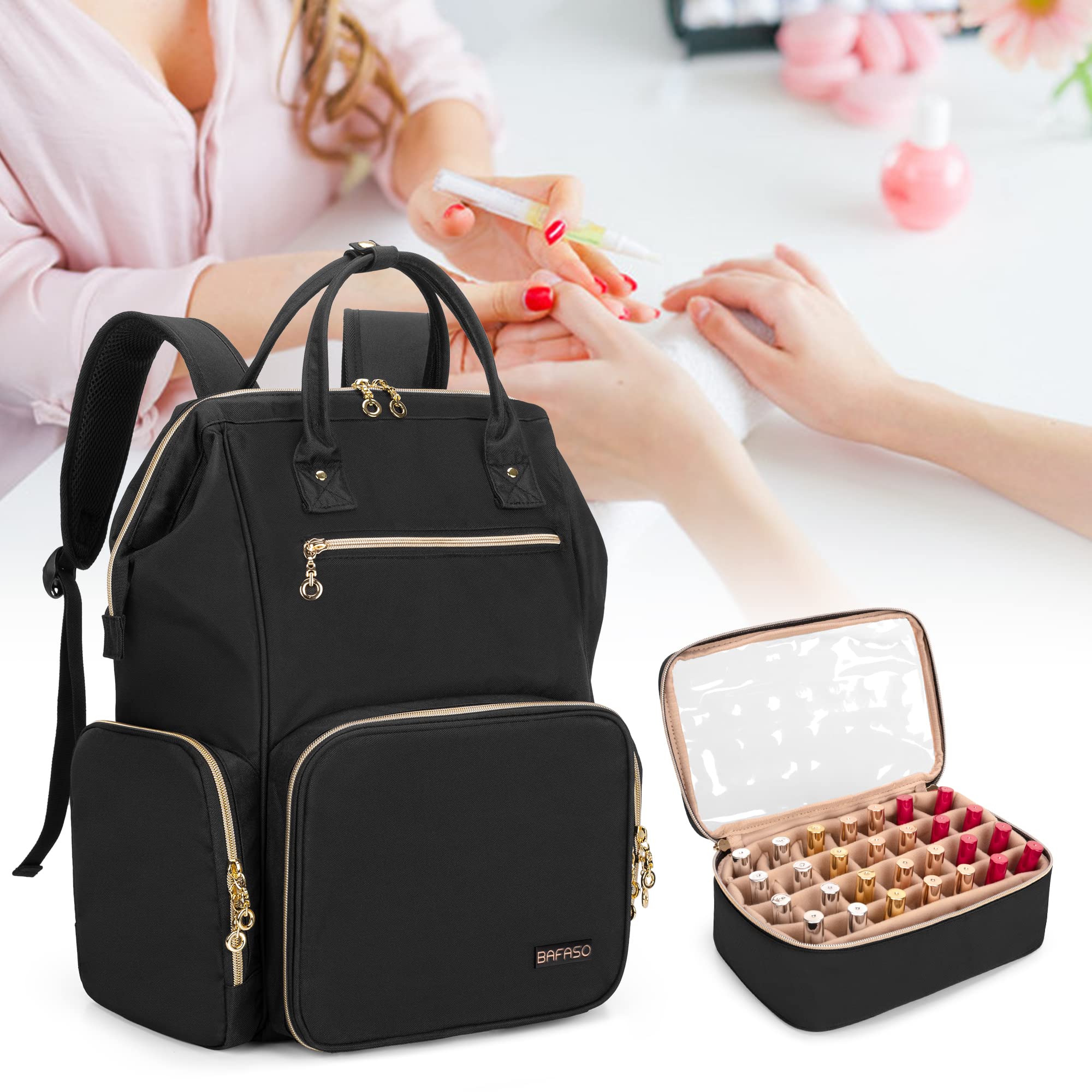 BAFASO マニキュア収納 リュック 56ボトル用 ネイルライト ネイル道具 収納 3WAY 持ち運び 黒 BAFASO マニキュア収納 リュック 56ボトル用 ネイルライト ネイル道具 収納 3WAY 持ち運び 黒