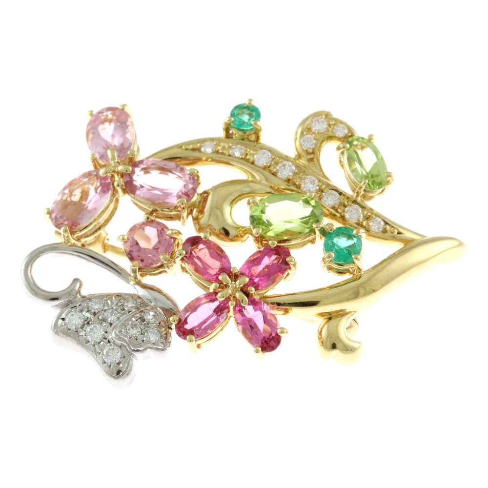 タサキ ブローチ 18金 K18イエローゴールド ピンクトルマリン TASAKI 中古 美品 タサキ ブローチ 18金 K18イエローゴールド ピンクトルマリン TASAKI 中古 美品