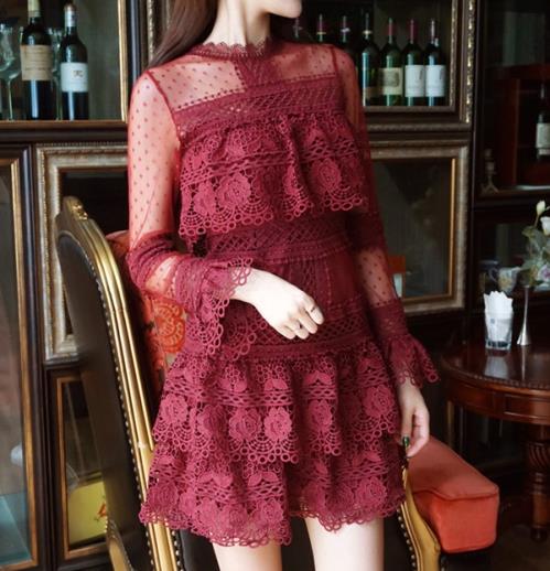 ワンピースパーティードレス韓国ドレスミニワンピ総レースオルチlャン可愛い花柄ドット柄ラウンドネック長袖ショート丈ミニ丈ティアード二次会ゲストパーティーシースルーシアーセクシー男ウケきれいめデートレディ ワンピースパーティードレス韓国ドレスミニワンピ総レースオルチlャン可愛い花柄ドット柄ラウンドネック長袖ショート丈ミニ丈ティアード二次会ゲストパーティーシースルーシアーセクシー男ウケきれいめデートレディ