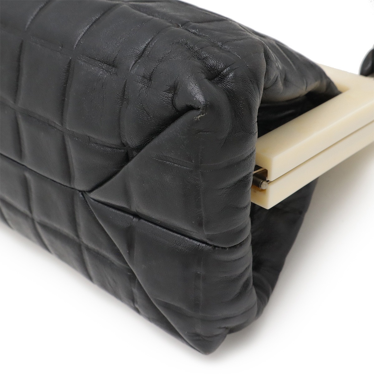 チョコバー ココマーク ハンドバッグ ミニバッグ がま口 ガマ口 ラムスキン レザー ブラック 黒 アイボリ チョコバー ココマーク ハンドバッグ ミニバッグ がま口 ガマ口 ラムスキン レザー ブラック 黒 アイボリ