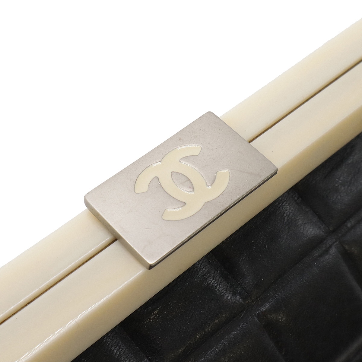 チョコバー ココマーク ハンドバッグ ミニバッグ がま口 ガマ口 ラムスキン レザー ブラック 黒 アイボリ チョコバー ココマーク ハンドバッグ ミニバッグ がま口 ガマ口 ラムスキン レザー ブラック 黒 アイボリ