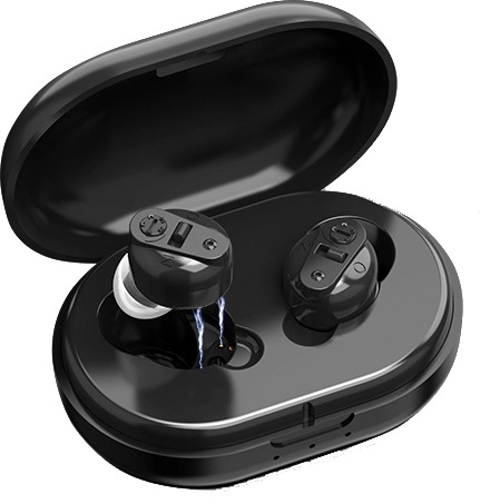 超小型充電式イヤホン型集音器(両耳用2個組)　集音器 イヤホン型 補聴器なみの音質 USB 充電式 音量調節 左右両用 耳にスッポリ 目立たない ワイヤレス 超