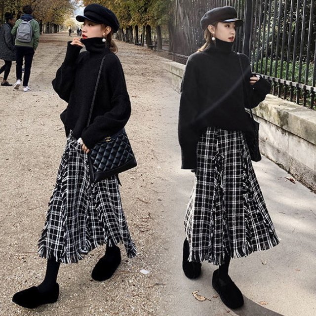チェックスカート レディース ロングスカート フレアスカート きれいめ ゆったり フリンジ 通勤 オ チェックスカート レディース ロングスカート フレアスカート きれいめ ゆったり フリンジ 通勤 オ