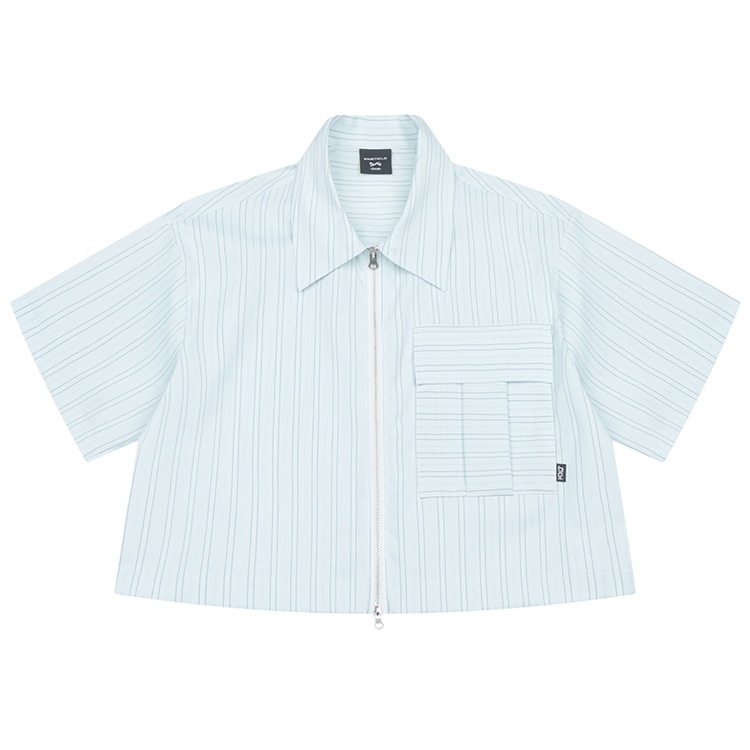 TWO WAY STRIPE CROP SHIRT 双方向 ファスナー ストライプ柄 クロップ シャツ 半袖 トップス TWO WAY STRIPE CROP SHIRT 双方向 ファスナー ストライプ柄 クロップ シャツ 半袖 トップス