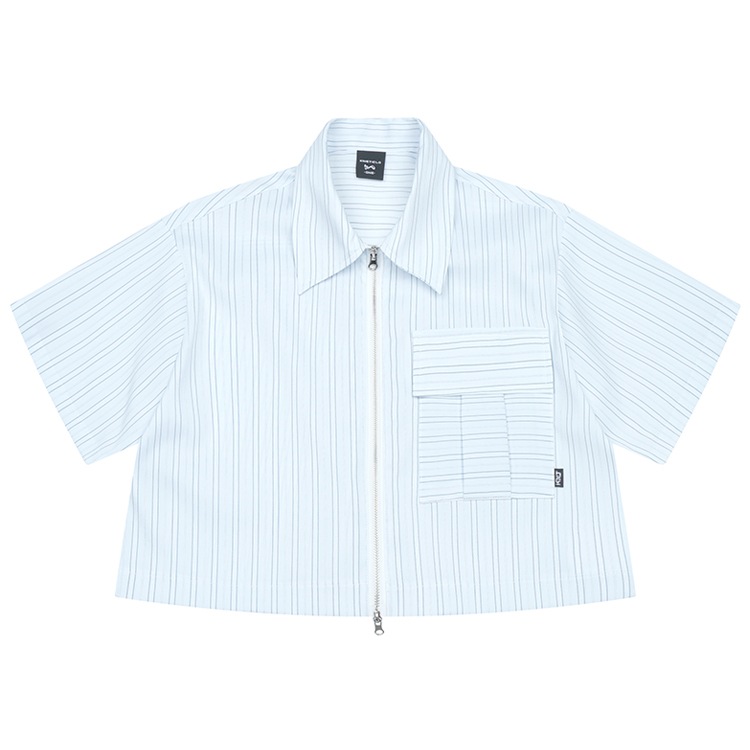 TWO WAY STRIPE CROP SHIRT 双方向 ファスナー ストライプ柄 クロップ シャツ 半袖 トップス TWO WAY STRIPE CROP SHIRT 双方向 ファスナー ストライプ柄 クロップ シャツ 半袖 トップス