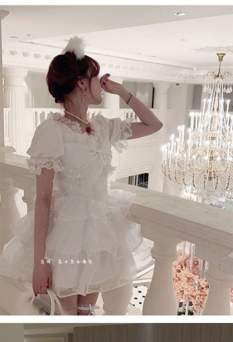 【今季トレンド】日本の甘いロリータ活力ウエスト薄いレースの襟プリンセスふわふわドレスショートスカート女性の春と夏 moncheryl.com
