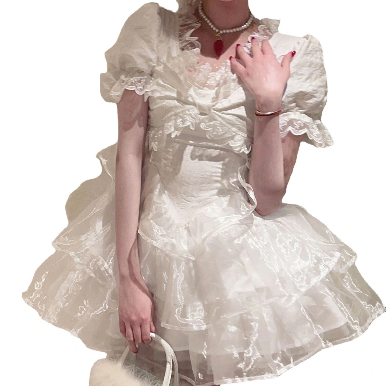 【今季トレンド】日本の甘いロリータ活力ウエスト薄いレースの襟プリンセスふわふわドレスショートスカート女性の春と夏 moncheryl.com