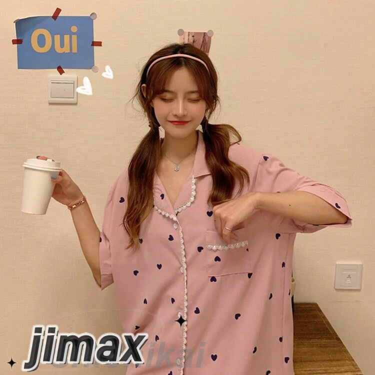 パジャマ レディース 夏 2点セット 上下セット 可愛い ハート柄 部屋着 レディース ルームウエア 半袖パジャマ 寝巻き 上品 ゆったり 綿パジャマ 2色 パジャマ レディース 夏 2点セット 上下セット 可愛い ハート柄 部屋着 レディース ルームウエア 半袖パジャマ 寝巻き 上品 ゆったり 綿パジャマ 2色