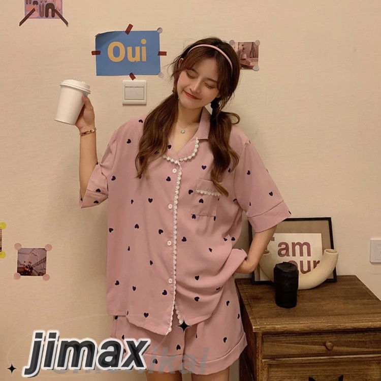 パジャマ レディース 夏 2点セット 上下セット 可愛い ハート柄 部屋着 レディース ルームウエア 半袖パジャマ 寝巻き 上品 ゆったり 綿パジャマ 2色 パジャマ レディース 夏 2点セット 上下セット 可愛い ハート柄 部屋着 レディース ルームウエア 半袖パジャマ 寝巻き 上品 ゆったり 綿パジャマ 2色