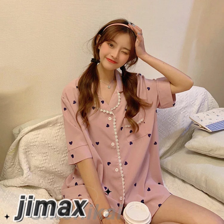 パジャマ レディース 夏 2点セット 上下セット 可愛い ハート柄 部屋着 レディース ルームウエア 半袖パジャマ 寝巻き 上品 ゆったり 綿パジャマ 2色 パジャマ レディース 夏 2点セット 上下セット 可愛い ハート柄 部屋着 レディース ルームウエア 半袖パジャマ 寝巻き 上品 ゆったり 綿パジャマ 2色