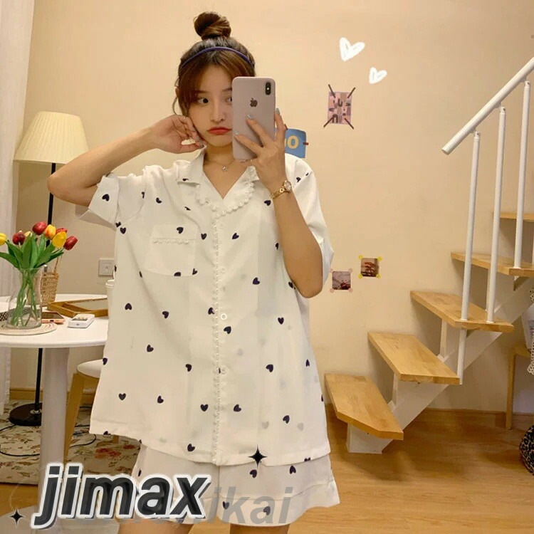 パジャマ レディース 夏 2点セット 上下セット 可愛い ハート柄 部屋着 レディース ルームウエア 半袖パジャマ 寝巻き 上品 ゆったり 綿パジャマ 2色 パジャマ レディース 夏 2点セット 上下セット 可愛い ハート柄 部屋着 レディース ルームウエア 半袖パジャマ 寝巻き 上品 ゆったり 綿パジャマ 2色