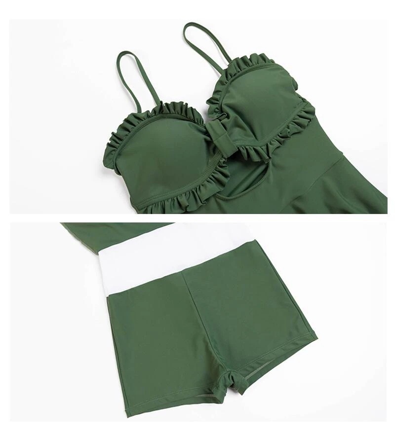 緑 黒 ワンピース水着 体型カバー水着 フリーサイズ レディース 女性 オトナ女子 ママ水着 フレア 無地 ぽっちゃり 二の腕 カバーアップ 20代 30代 40代 夏 プール 海