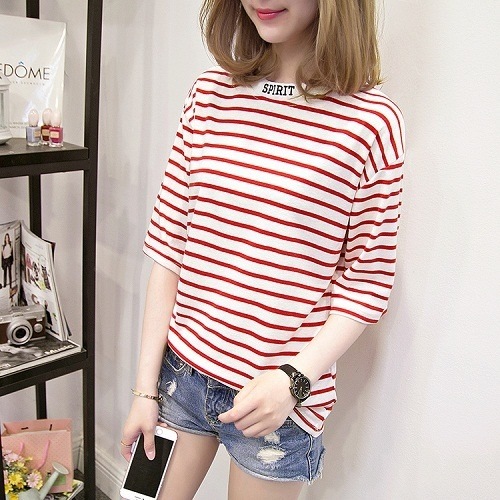 のため 21 六部袖ボーダーtシャツトップス レディース服 わせやすく