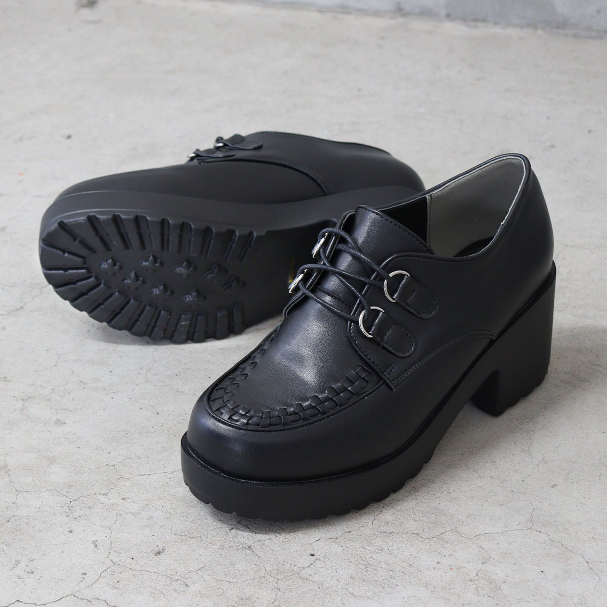 ブーティ レディース 厚底 ラバーソール メンズ 大きいサイズ レースアップ Uチップ 紐靴 7.5cmヒール 身長アップ ラウンドトゥ 歩きやすい レザー 合成皮革 No.1604M 25.5-27