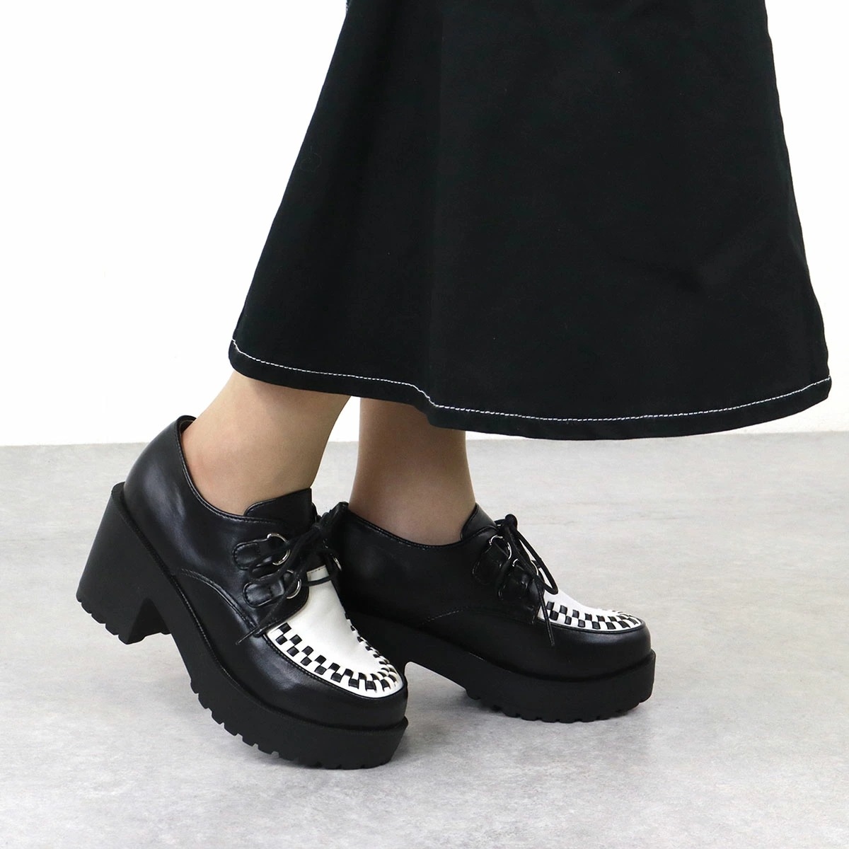 ブーティ レディース 厚底 ラバーソール メンズ 大きいサイズ レースアップ Uチップ 紐靴 7.5cmヒール 身長アップ ラウンドトゥ 歩きやすい レザー 合成皮革 No.1604M 25.5-27