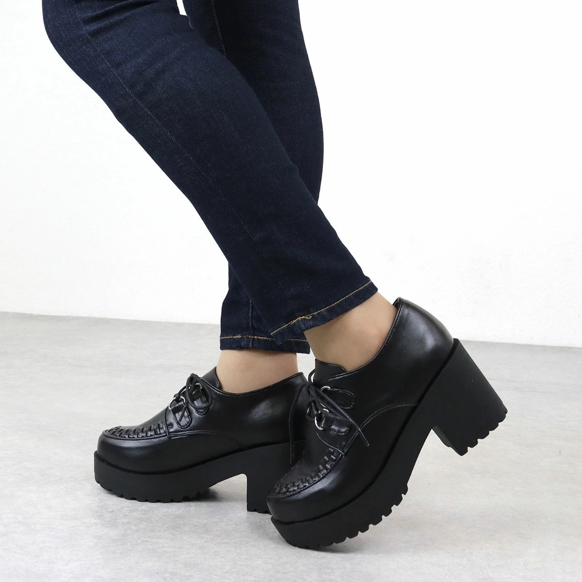 ブーティ レディース 厚底 ラバーソール メンズ 大きいサイズ レースアップ Uチップ 紐靴 7.5cmヒール 身長アップ ラウンドトゥ 歩きやすい レザー 合成皮革 No.1604M 25.5-27