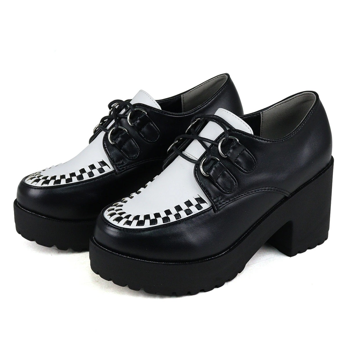 ブーティ レディース 厚底 ラバーソール メンズ 大きいサイズ レースアップ Uチップ 紐靴 7.5cmヒール 身長アップ ラウンドトゥ 歩きやすい レザー 合成皮革 No.1604M 25.5-27