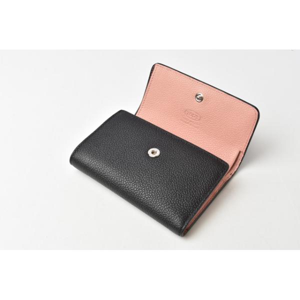 財布 三つ折り TOD S 折財布 レザーダブルTT ブラック/ピンク 財布 三つ折り TOD S 折財布 レザーダブルTT ブラック/ピンク