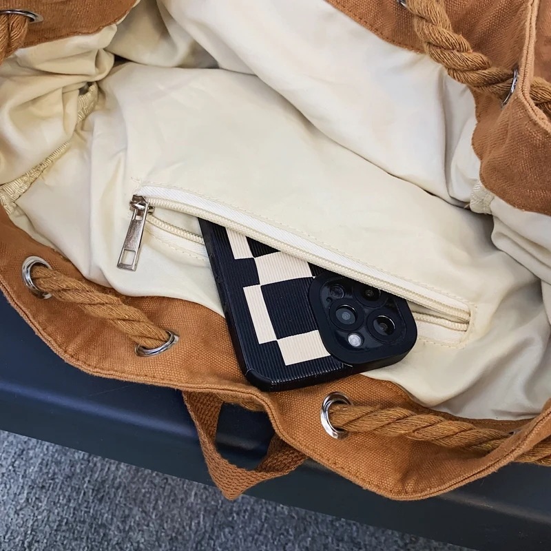 女の子のためのヴィンテージキャンバスブックバッグ,巾着付きキャンバスバッグ,茶色,ラップトップ,大学,旅行,学校,クール white L34cmW16cmH41cm 女の子のためのヴィンテージキャンバスブックバッグ,巾着付きキャンバスバッグ,茶色,ラップトップ,大学,旅行,学校,クール white L34cmW16cmH41cm