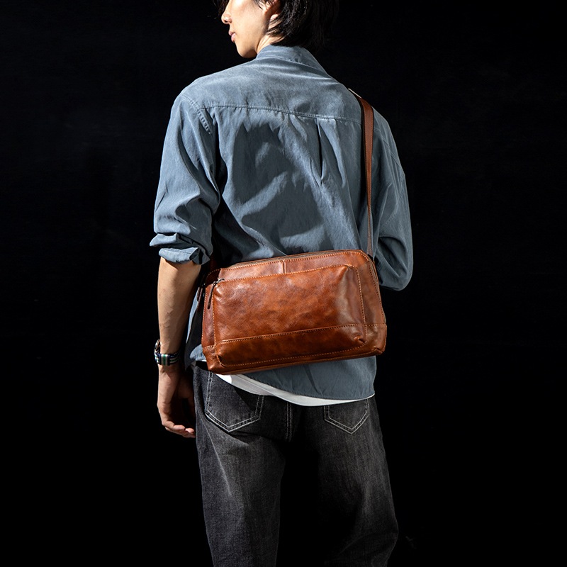 ゆっくり時間復古の純手拭の色の真皮斜めショルダーバッグ頭層植なめし革革の男性のバッグカジュアルな肩のバッグ潮のバッグ ゆっくり時間復古の純手拭の色の真皮斜めショルダーバッグ頭層植なめし革革の男性のバッグカジュアルな肩のバッグ潮のバッグ