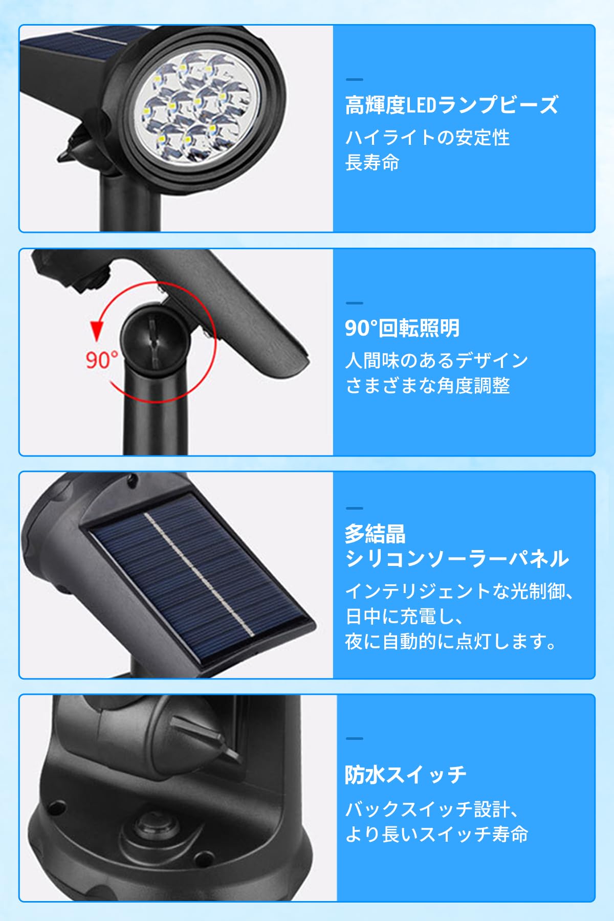 DODOGOD RGBカラー ソーラーライト ライトソーラーライト 屋外 7色の光 自動点灯/消灯 地面挿入 壁掛け式 ソーラースポットライト 配線不要 自動点灯 超明るい 装置簡単 IP65防水 防 DODOGOD RGBカラー ソーラーライト ライトソーラーライト 屋外 7色の光 自動点灯/消灯 地面挿入 壁掛け式 ソーラースポットライト 配線不要 自動点灯 超明るい 装置簡単 IP65防水 防