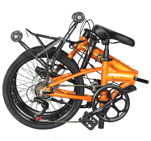 激安売品20インチ折りたたみ自転車 アルミ 前後Dブレーキ SHIMANO7段変速リアキャリア付き荷物の運ぶ便利プッシュプーリー付きfolding bikeオレンジ 20インチ～