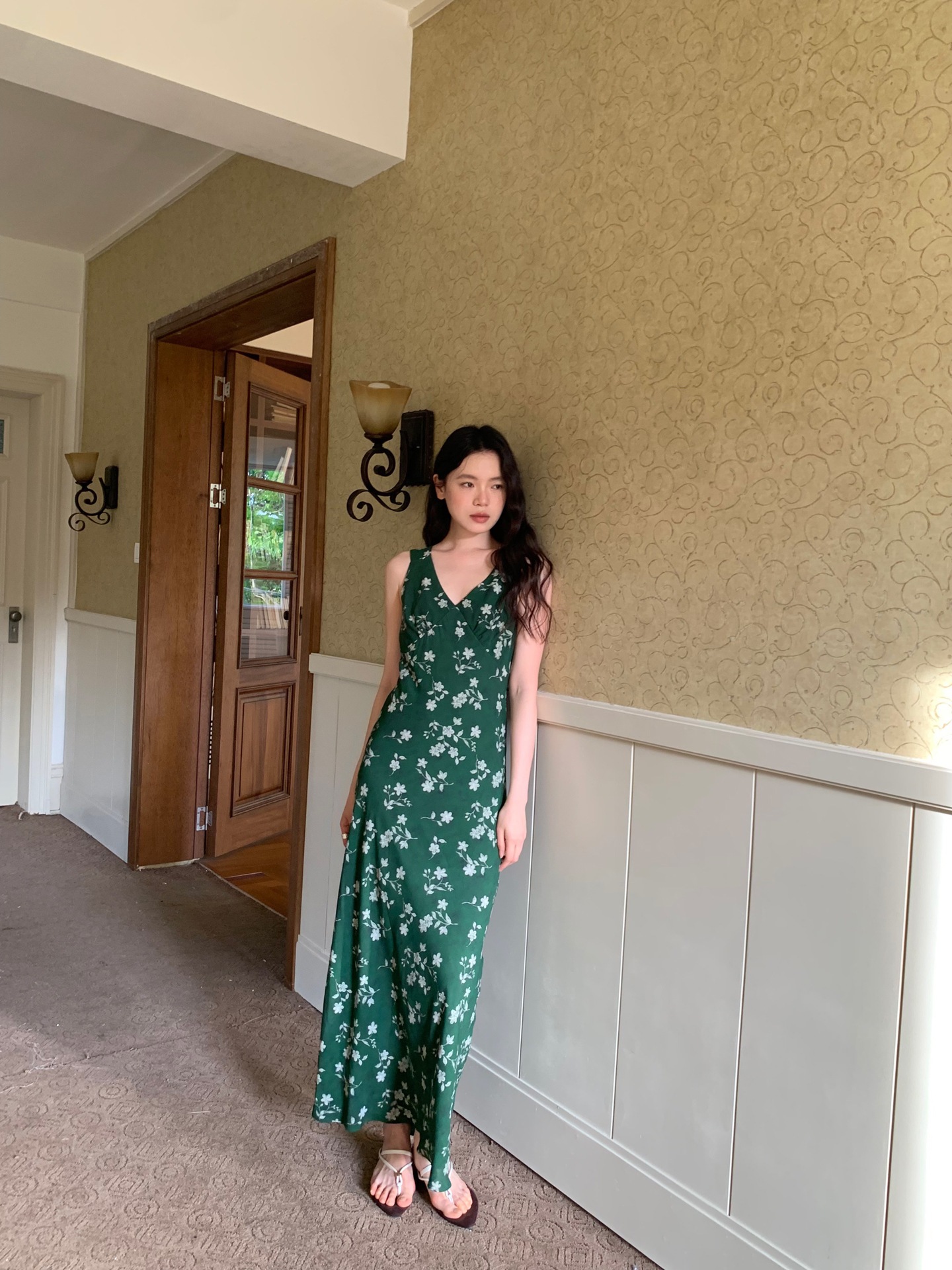 解釈美NEWOPEN 25夏復古修身ライン絶美砕花vネックノースリーブワンピース女性S5581 解釈美NEWOPEN 25夏復古修身ライン絶美砕花vネックノースリーブワンピース女性S5581