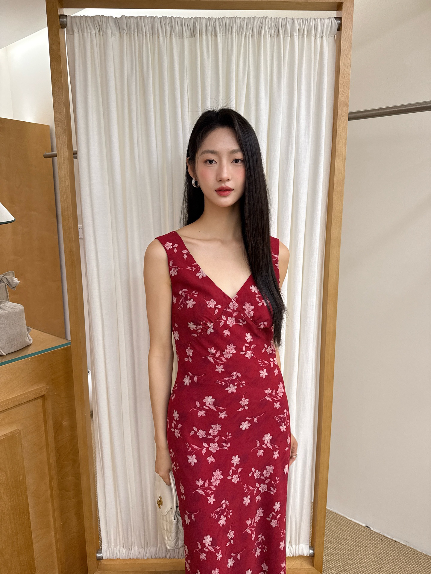 解釈美NEWOPEN 25夏復古修身ライン絶美砕花vネックノースリーブワンピース女性S5581 解釈美NEWOPEN 25夏復古修身ライン絶美砕花vネックノースリーブワンピース女性S5581