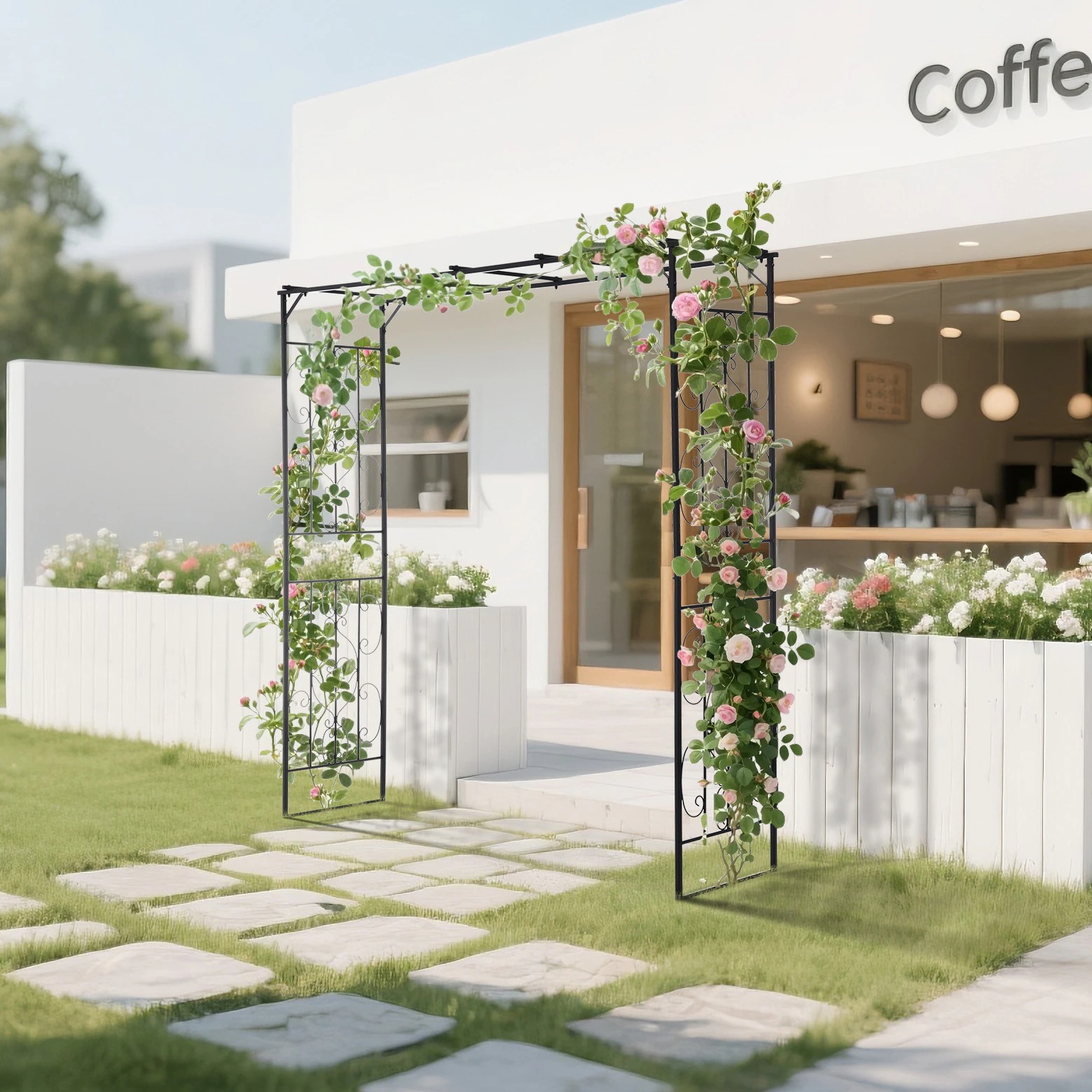 1897【元SKU：N508P249394A】ガーデンアーチ ローズアーチ 園芸 ガーデニング用品 ガーデン ファニチャー スチール 鉄製 薔薇アーチ 外 園芸用品 アーチ ガーデニング 花立て 庭園