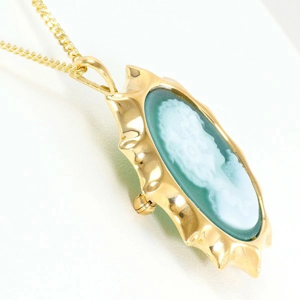 K18 18金 YG ネックレス ブローチ ストーンカメオ カード鑑別書 ジュエリー 中古 K18 18金 YG ネックレス ブローチ ストーンカメオ カード鑑別書 ジュエリー 中古