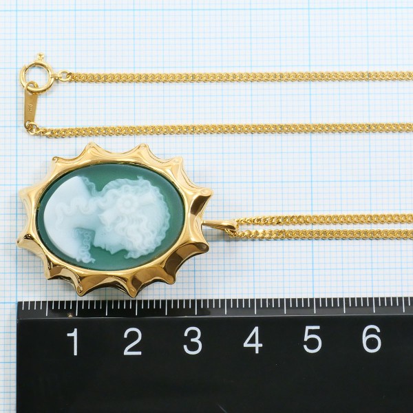 K18 18金 YG ネックレス ブローチ ストーンカメオ カード鑑別書 ジュエリー 中古 K18 18金 YG ネックレス ブローチ ストーンカメオ カード鑑別書 ジュエリー 中古