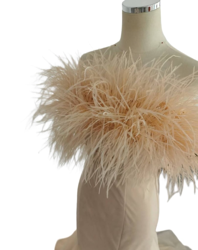 人気上昇！薄ピンク カラードレス フェザー ベアトップ マーメイドライン 花嫁 前撮り