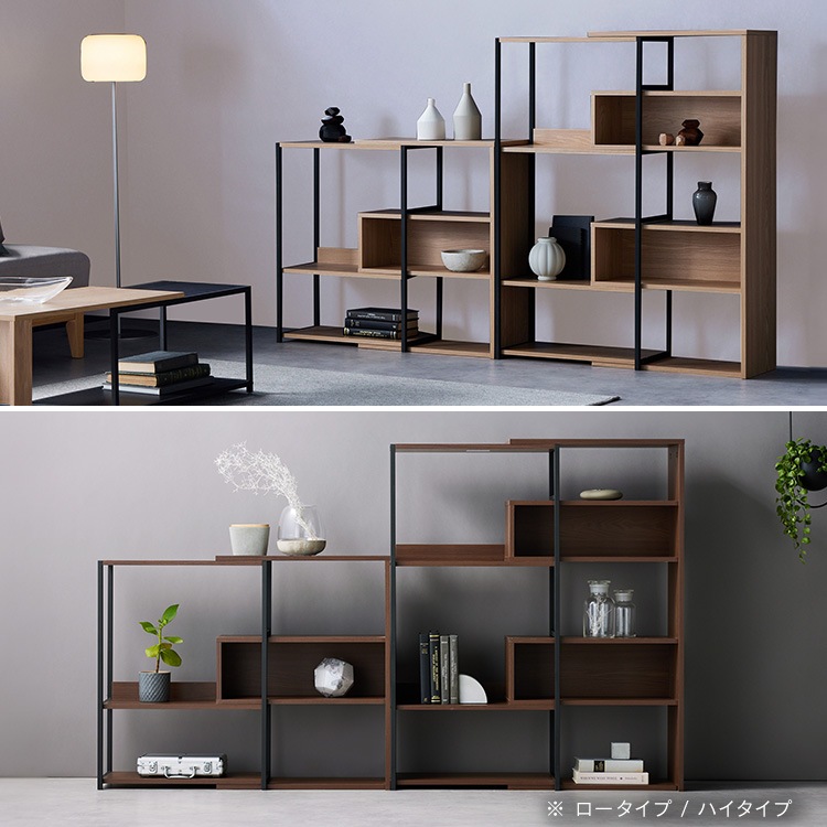ラック オープンラック シェルフ ロータイプ ディスプレイラック 北欧棚 収納 リビング 魅せる収集 オープンシェルフ 本棚 食器棚 収納棚 木目調 スチール 木製 可動式 伸縮 4段 幅60cm 幅