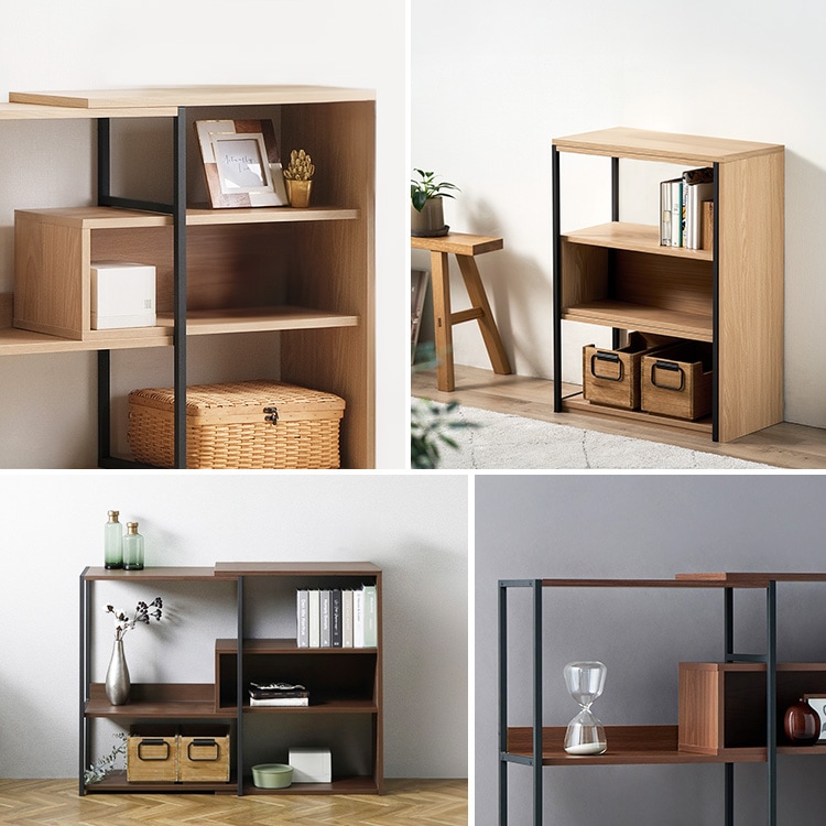 ラック オープンラック シェルフ ロータイプ ディスプレイラック 北欧棚 収納 リビング 魅せる収集 オープンシェルフ 本棚 食器棚 収納棚 木目調 スチール 木製 可動式 伸縮 4段 幅60cm 幅