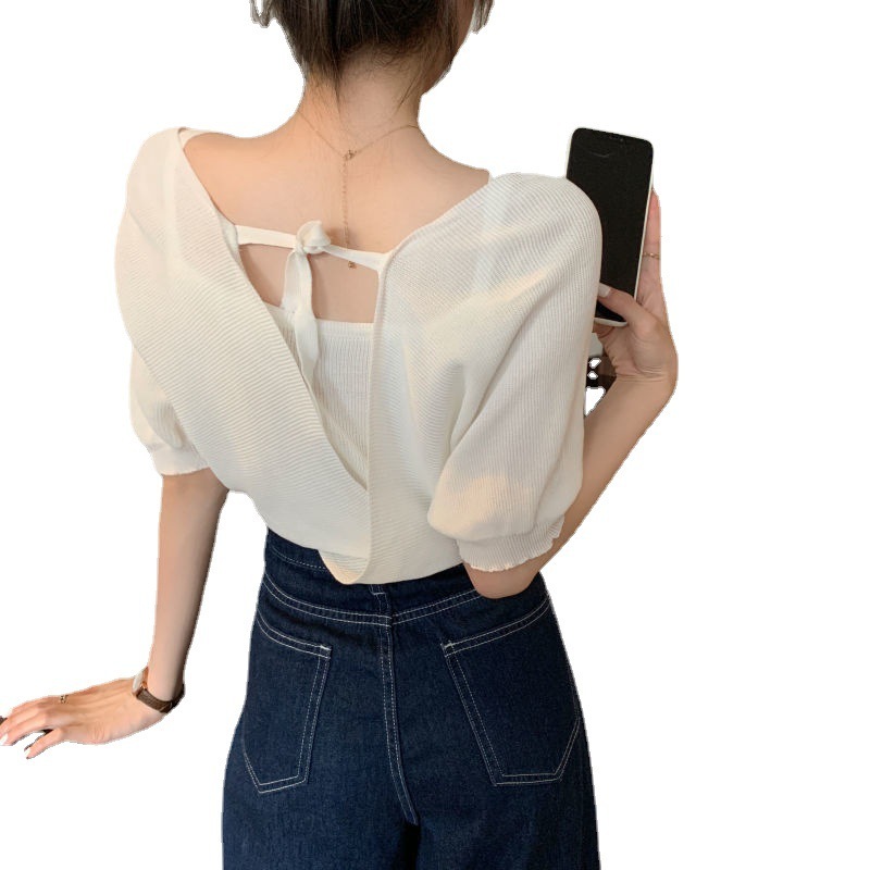 2021年夏に女性向けにデザインされたフェイクツーピースウエスト半袖セーター新しいスリムフィットショートボトムトップ 2021年夏に女性向けにデザインされたフェイクツーピースウエスト半袖セーター新しいスリムフィットショートボトムトップ