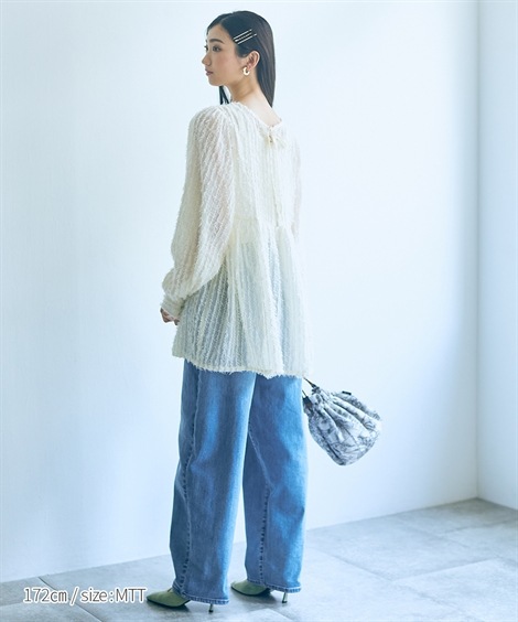 シャツブラウス 高身長 シアーフリンジ袖ボリュームペプラムブラウス トールサイズ Essenave シャツブラウス 高身長 シアーフリンジ袖ボリュームペプラムブラウス トールサイズ Essenave