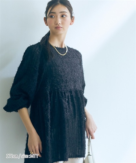 シャツブラウス 高身長 シアーフリンジ袖ボリュームペプラムブラウス トールサイズ Essenave シャツブラウス 高身長 シアーフリンジ袖ボリュームペプラムブラウス トールサイズ Essenave