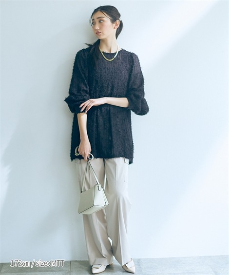 シャツブラウス 高身長 シアーフリンジ袖ボリュームペプラムブラウス トールサイズ Essenave シャツブラウス 高身長 シアーフリンジ袖ボリュームペプラムブラウス トールサイズ Essenave