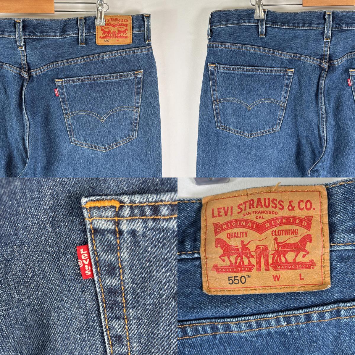 古着 デニムパンツ 550 テーパード 5ポケット ボタンフライ ジーパン ジップ 色落ち ヒゲ w44 L30 ブルー メンズ