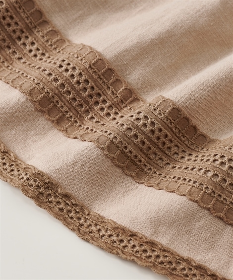 ロングスカート 綿麻レース使いタックスカート Otona Purete ロングスカート 綿麻レース使いタックスカート Otona Purete