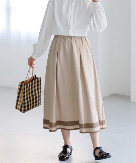 ロングスカート 綿麻レース使いタックスカート Otona Purete ロングスカート 綿麻レース使いタックスカート Otona Purete