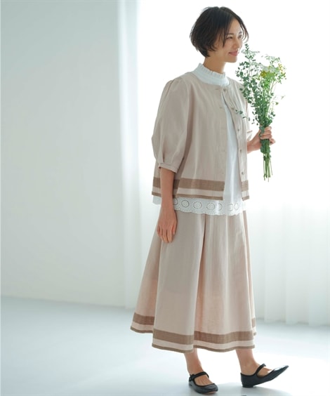 ロングスカート 綿麻レース使いタックスカート Otona Purete ロングスカート 綿麻レース使いタックスカート Otona Purete