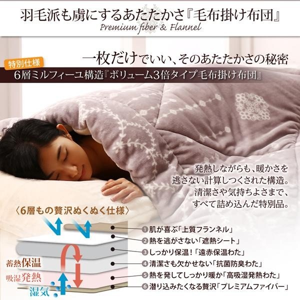 毛布掛け布団 ダブル 高吸湿発熱わた入り ボリューム3倍タイプ 冬用・暖かい おしゃれ 北欧モダンスタイル 掛布団