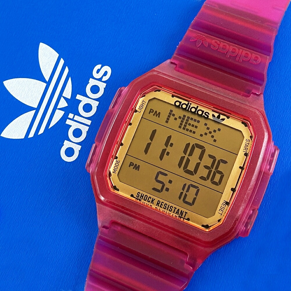 アディダス ペアウォッチ デジタル 腕時計 手表 スケルトン ピンク お揃い ペア カップル プレゼント ブランド おしゃれ ペアギフト 誕生日 結婚式 結婚記念日 両親 夫婦 お祝い 贈り物 ポイン
